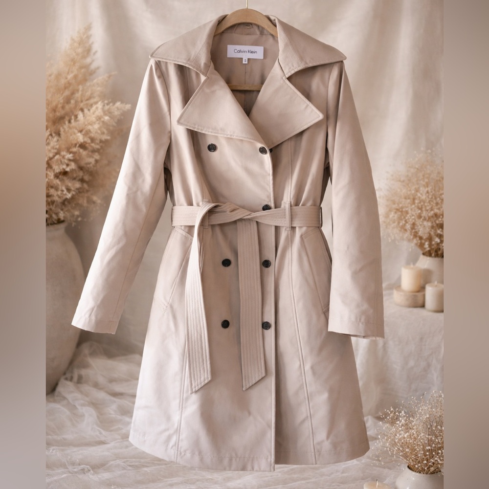 Calvin Klein Beige Double-Breasted Trench Coat